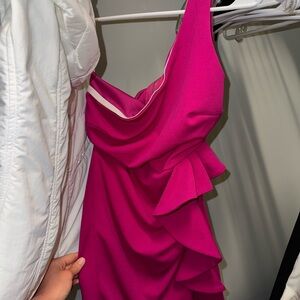 Hello Molly Pink Asymmetrical Ruched One Shoulder Dress